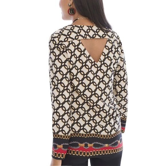 Chico's Blouse Sz 1 Sz M Sz 8 Status Frame Cutout Tunic Bohemian Lagenlook Retro - Picture 6 of 13
